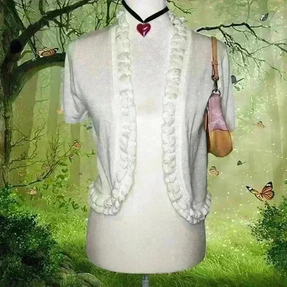 Coquette Style Open Ruffled Cardigan By Notations Size Large - Picture 1 of 8